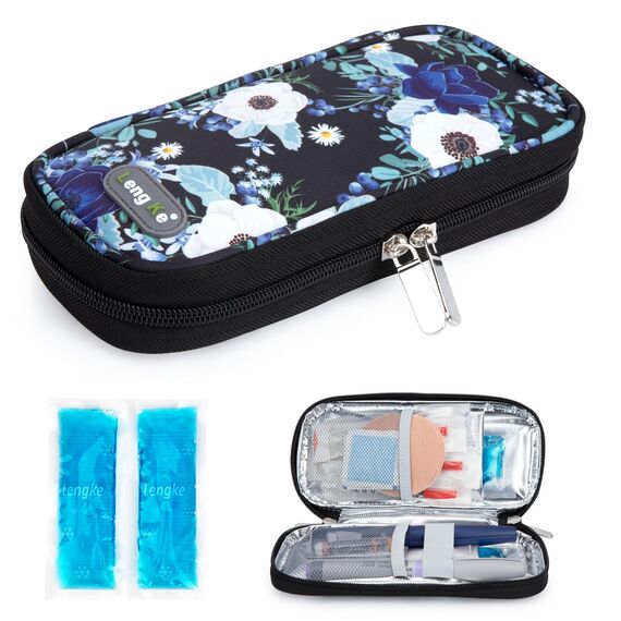 YOUSHARES Insulin Kühltasche mit 2 Kühlakku - Diabetiker Tasche für Diabetikerutensilien Halten Sie die Vorräte Sicher und Kalt, Diabetes Zubehör Pen Kühlbox auf Reisen (Silberner Lotus)