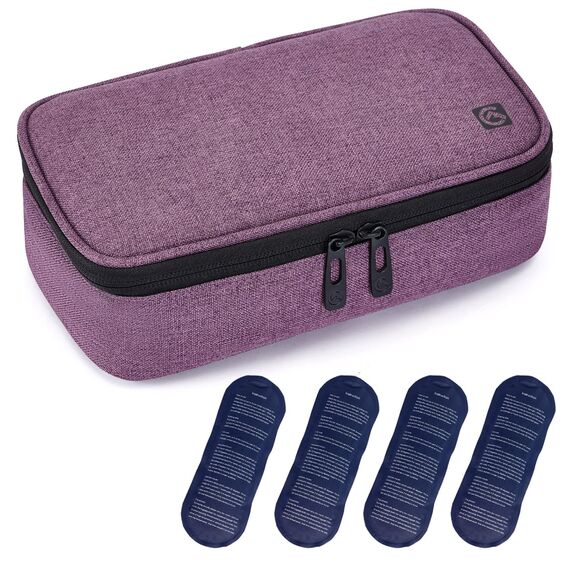 ALLCAMP Insulin Kühltasche Kühlbox für Tragbarer Organizer Diabetiker Medikamente mit 4 Eisbeuteln, Isolierfutter und Stiftaufbewahrung Violett