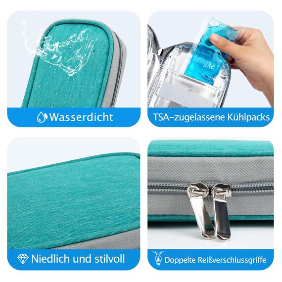 YOUSHARES Insulin Kühltasche mit 2 Kühlakku - TSA Diabetiker Tasche für Diabetikerzubehör, Epipen, Spritzen, Insulin und andere Medikamente Zubehör, Medikamententasche Pen Kühlbox auf Reisen (Grün)