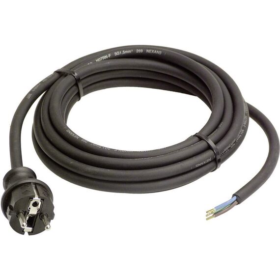 as - Schwabe Gummi-Anschlussleitung, 4,5 m H07RN-F 3G1,5 Verbindungskabel, Schutzkontaktstecker mit Leitung, Strom-Kabel mit Aderendhülsen, 230V, 16A, IP44, Schwarz, 60379
