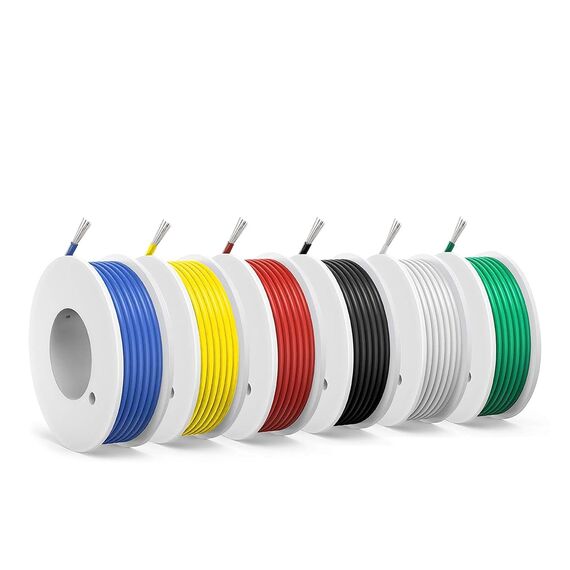 0,2mm² Silikon Elektrokabel-24 AWG verzinnte Kupferdrahtspule,6 Farben,9 Meter pro Kabel,Litzendraht,flexibel und weich, ideal für elektrische Anwendungen