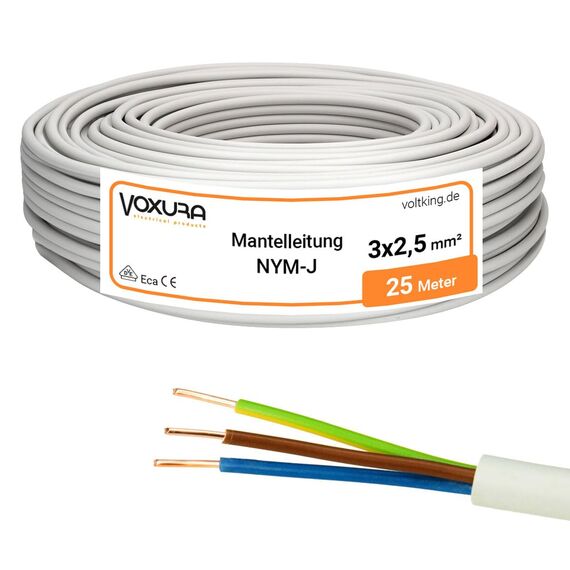 NYM-J 3x2,5 mm² 25m Ring Mantelleitung Installationskabel Stromkabel Feuchtraumkabel Kupfer
