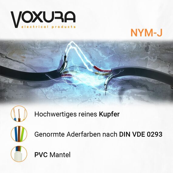 NYM-J 3x1,5 mm² 50m Ring Mantelleitung Installationskabel Stromkabel Feuchtraumkabel Kupfer