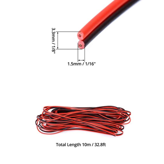 QWORK® 10 Meter 22AWG Elektrischer Draht, 2-adriges schwarz-rotes Elektrischer Draht, Verlängerungskabel, für LED Strip und elektronische Verdrahtung