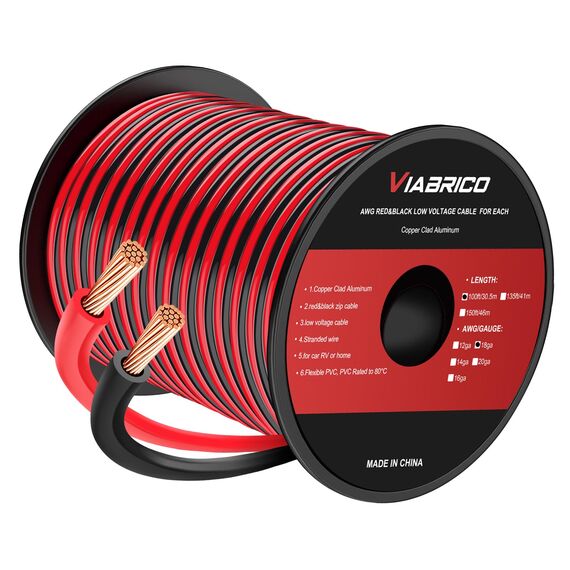 VIABRICO 0.75mm² 18 AWG Elektrischer Draht Hook-up Kabel Insgesamt 60 Meter [30 Meter schwarz und 30 Meter rot], Kupferummanteltes Aluminium-Kupferkabel, 12 V/24 V Gleichstromkabel