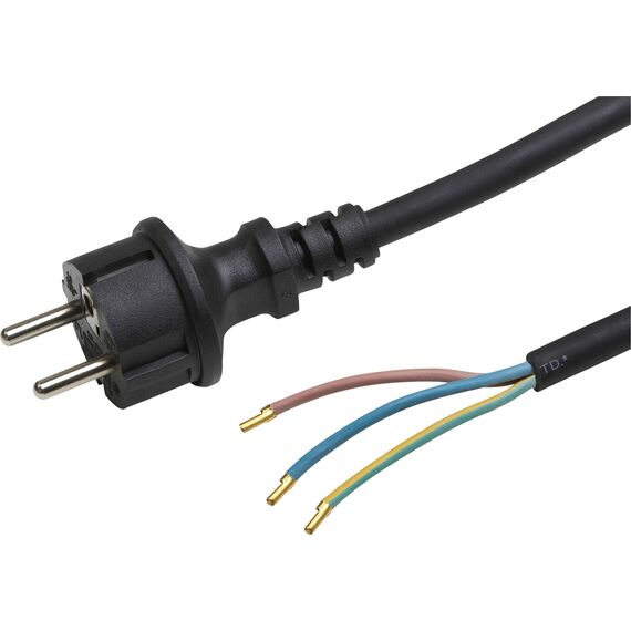 Meister Schutzkontakt-Zuleitung - 5 Meter - schwarz - Gummischlauchleitung H05RR-F3G1,5 - 3 Adern - IP20, Anschlussleitung mit Schuko-Stecker, Anschlusskabel, Installationsmaterial, 7434520