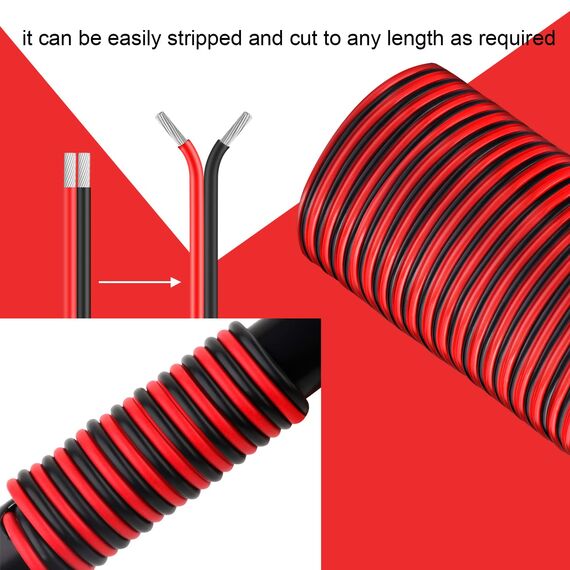 VIABRICO 0.75mm² 18 AWG Elektrischer Draht Hook-up Kabel Insgesamt 60 Meter [30 Meter schwarz und 30 Meter rot], Kupferummanteltes Aluminium-Kupferkabel, 12 V/24 V Gleichstromkabel