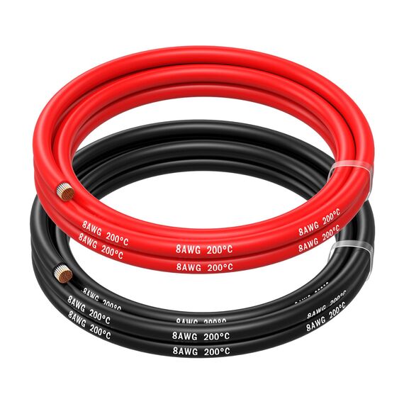 MMOBIEL Batterie-elektrokabel, AWG 8, 10 mm², rot und schwarz, 1,5 m / 5 ft, silikonkabel mit 1.650 verzinnten kupferadern als Litze für RC-Flugzeuge, Lastwagen, Auto, batterieklemmenkabel
