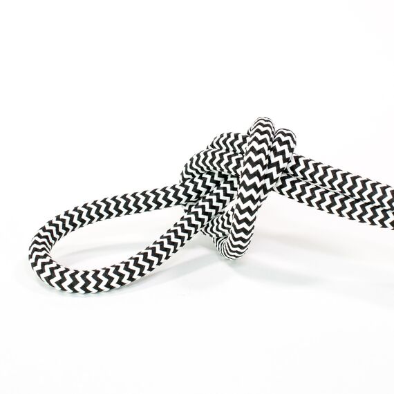Textilkabel für Lampe, Textilummanteltes Rundkabel, dreiadrig 3x0,75mm², Schwarz-Weiß, zick-zack - Meterware
