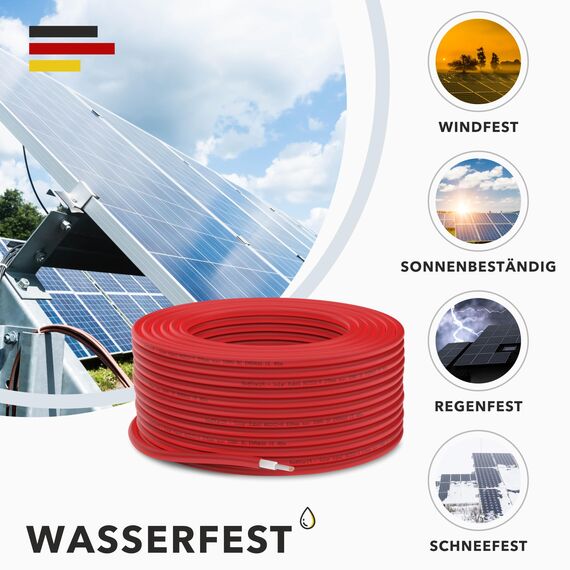 RedStar24 Premium Solarkabel 6mm² Rot - 50m - TÜV SÜD geprüft - UV-beständig, flexibel, Photovoltaik Kabel, PV Kabel, Solar Anschlusskabel für Solarpanel, Wechselrichter & Laderegler - langlebig