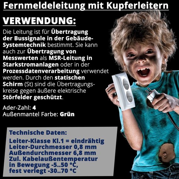 EBROM EIB Busleitung Kabel EIB-Y(St) Y 2x2x0,8 - grün – in den Längen 25m 50m und 100m - Installationsbusleitung – Telekommunikationskabel, Ihre Länge: 25 Meter