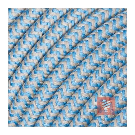 Textilkabel für Lampe, Rundkabel, dreiadrig (3x0.75mm²), Leinen-Blau - 100 Meter