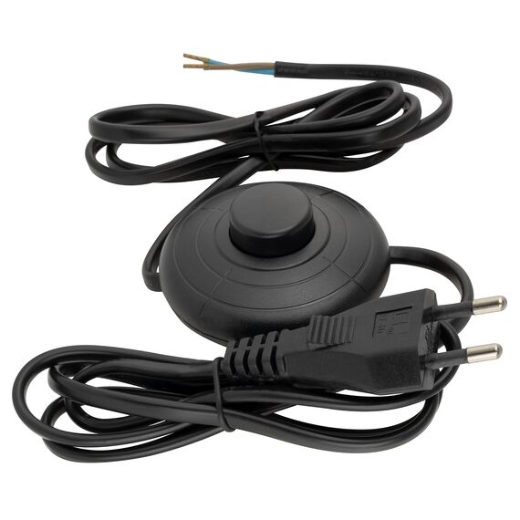 REV Lampenkabel mit Schalter, Fußschalter Lampe, Kabel mit Schalter; Euro Zuleitung, 2m, max. 2A, schwarz