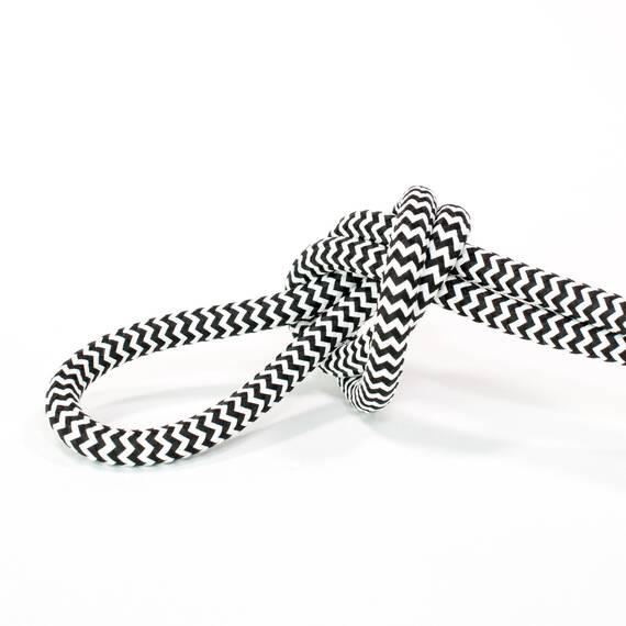 Textilkabel für Lampe, Stoffkabel 3-adrig (3x0,75mm²), Schwarz-Weiß zick/zack - 20 Meter