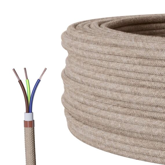 Textilkabel für Lampe, Rundkabel, dreiadrig (3x0.75mm²), Leinen - 100 Meter