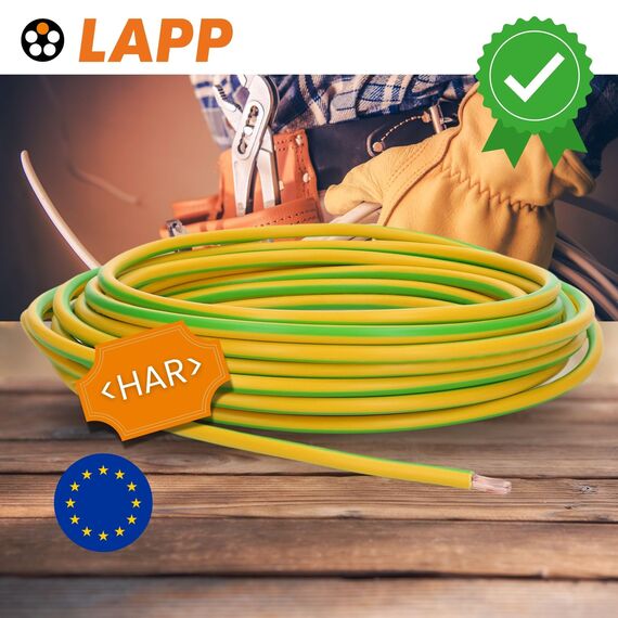 10 Meter Lapp 4520005 H07V-K 10 mm² grün-gelb I Erdungskabel I Verdrahtungsleitung I Aderleitung flexibel I PVC-Einzelader I Litze 10mm2 I Verdrahtung
