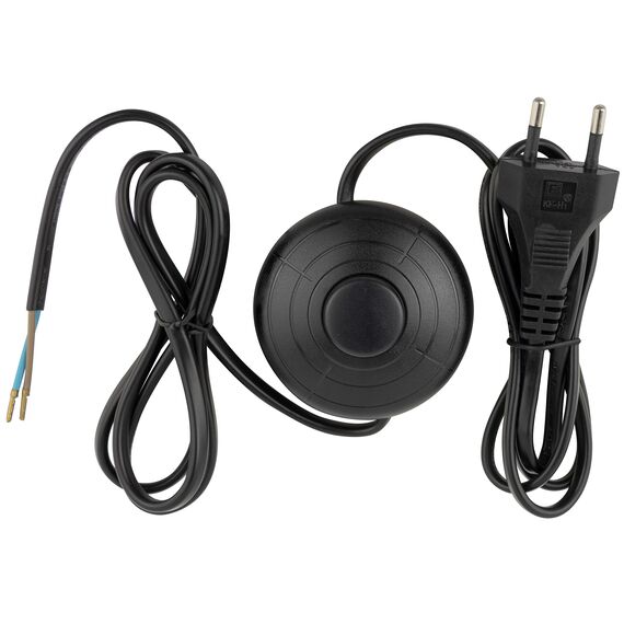 REV Lampenkabel mit Schalter, Fußschalter Lampe, Kabel mit Schalter; Euro Zuleitung, 2m, max. 2A, schwarz