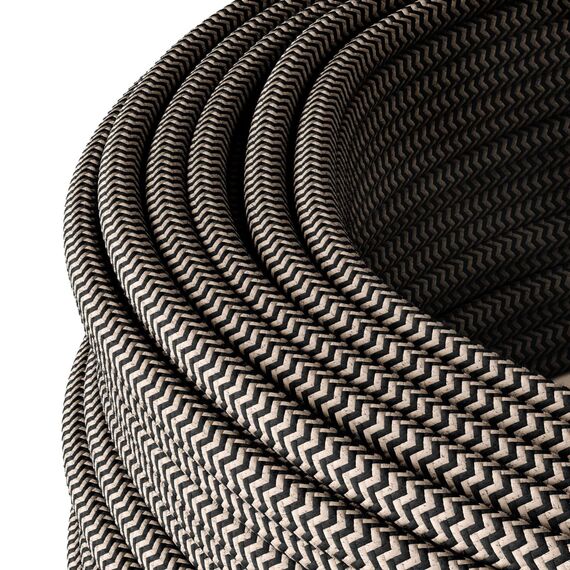 Textilkabel für Lampe, Stoffkabel aus Leinengarn, 3-adrig (3x0,75mm²), Leinen-Schwarz - 5 Meter