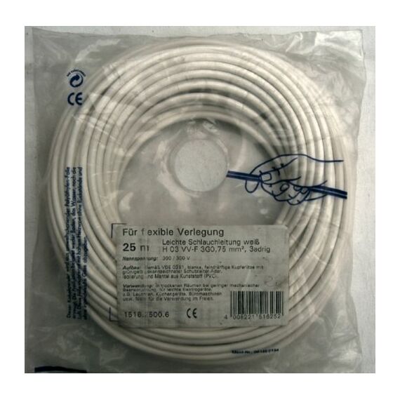 Kopp 151625006 Schlauchleitung H03 VV-F, 3 x 0.75 mm², 25 m, weiß