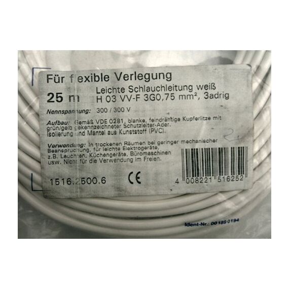 Kopp 151625006 Schlauchleitung H03 VV-F, 3 x 0.75 mm², 25 m, weiß