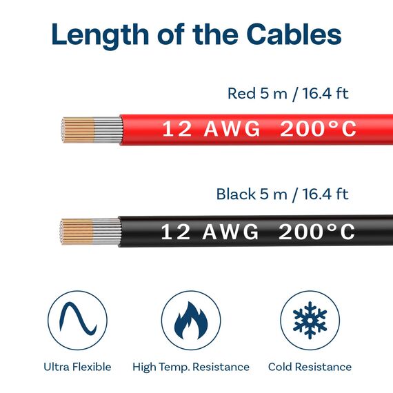 MMOBIEL 12 AWG Silikon Elektronik Kabel - 12 Gauge (3,31mm²) Verzinnte Kupferkabel - 2 Separate Kabel Rot & Schwarz Jede 5m / 16.4ft für RC, Drohnen, 3D Drucker, Batterien, Sprecherkabel, Led Strips