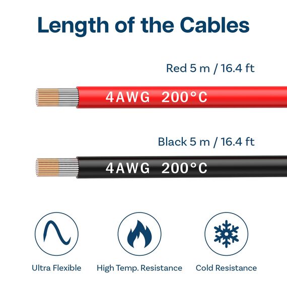 MMOBIEL 4 AWG Silikon Elektronik Kabel - 4 Gauge (21,2mm²) Verzinnte Kupferkabel - 2 Separate Kabel Rot & Schwarz Jede 5m / 16.4ft für Kühlschränke, Klimaanlagen, Autobatterien, Schweißbatterien