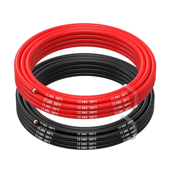 MMOBIEL 12 AWG Silikon Elektronik Kabel - 12 Gauge (3,31mm²) Verzinnte Kupferkabel - 2 Separate Kabel Rot & Schwarz Jede 2,5m / 8.2ft für RC, Drohnen, 3D Drucker, Batterien, Sprecherkabel, Led Strips