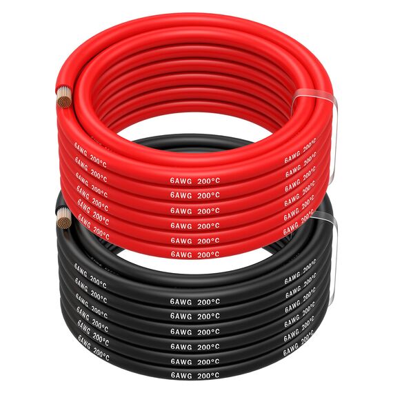 MMOBIEL 6 AWG Silikon Elektronik Kabel - 6 Gauge (13,3mm²) Verzinnte Kupferkabel - 2 Separate Kabel Rot & Schwarz Jede 5m / 16.4ft für Kühlschränke, Klimaanlagen, Autobatterien, Schweißbatterien
