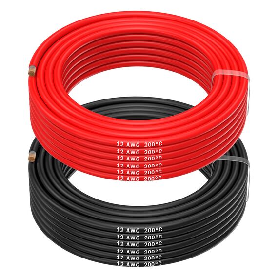 MMOBIEL 12 AWG Silikon Elektronik Kabel - 12 Gauge (3,31mm²) Verzinnte Kupferkabel - 2 Separate Kabel Rot & Schwarz Jede 10m / 32.8ft für RC, Drohnen, 3D Drucker, Batterien, Sprecherkabel, Led Strips