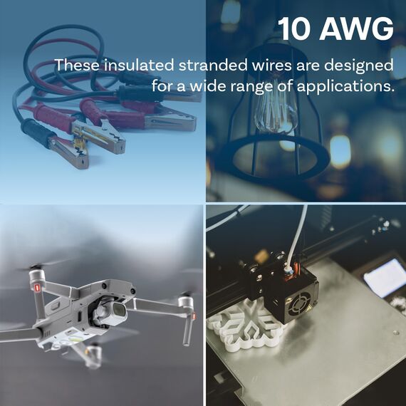 MMOBIEL 10 AWG Silikon Elektronik Kabel - 10 Gauge (5,26mm²) Verzinnte Kupferkabel - 2 Separate Kabel Rot & Schwarz Jede 5m / 16.4ft für RC, Drohnen, 3D Drucker, Batterien, Sprecherkabel, Led Strips