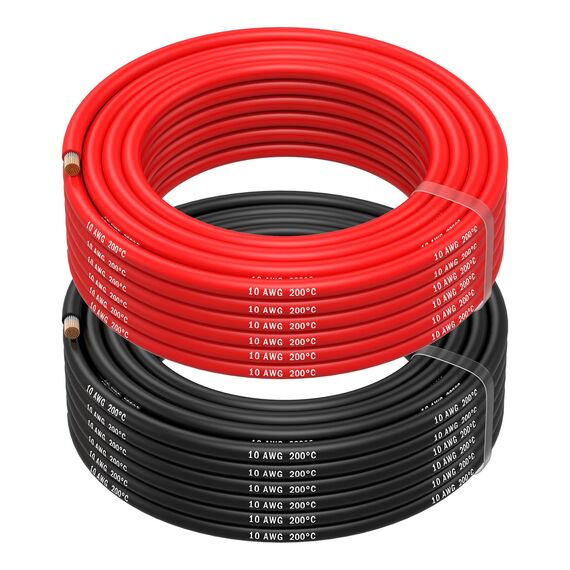 MMOBIEL 10 AWG Silikon Elektronik Kabel - 10 Gauge (5,26mm²) Verzinnte Kupferkabel - 2 Separate Kabel Rot & Schwarz Jede 10m / 32.8ft für RC, Drohnen, 3D Drucker, Batterien, Sprecherkabel, Led Strips