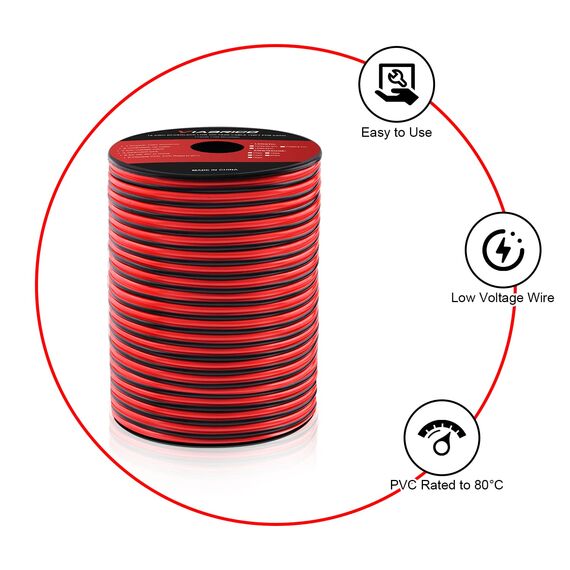 VIABRICO 30 Meter 14AWG 2x2,0mm² Elektrischer Draht, 2 Adrig Kabel 5V/12V/24V Stromkabel Kupferummanteltes Aluminium-Kupferkabel，Flexibel und Weich Niedrige Impedanz Verlängerungskabel
