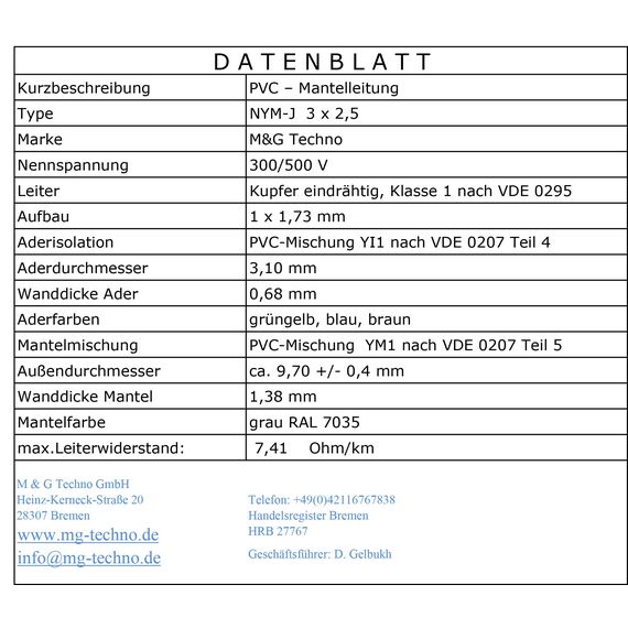 OKSI 40m NYM-J 3x2,5 mm² Mantelleitung Feuchtraumkabel Elektrokabel Kupfer Made in Germany