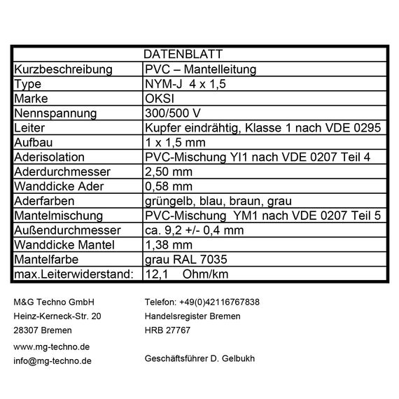 OKSI 50m NYM-J 4x1,5 mm² Mantelleitung Feuchtraumkabel Elektrokabel Kupfer Made in Germany