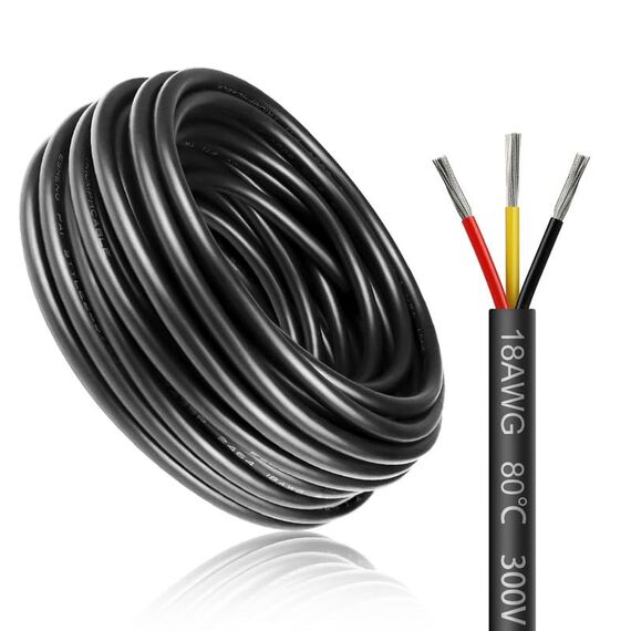 5 Meter 18AWG 3x0,75mm² Elektrischer Draht, 3 Adrig Kabel Erdkabel 5V/12V/24V Stromkabel Verzinntes Kupferkabel, Flexibel und Weich Niedrige Impedanz Hohe Temperaturbeständigkeit Verlängerungskabel