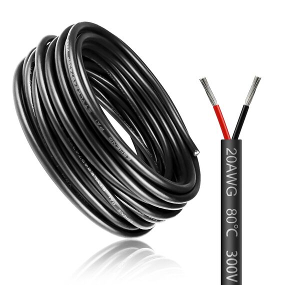 5 Meter 20AWG 2x0,5mm² Elektrischer Draht, 2 Adrig Kabel 5V/12V/24V Stromkabel Verzinntes Kupferkabel，Flexibel und Weich Niedrige Impedanz Hohe Temperaturbeständigkeit Verlängerungskabel