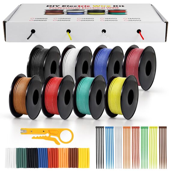 LightingWill 18 AWG 0,75mm² Silikon Elektrokabel Set in 8 Farben, 5 Meter pro Rolle Litzendraht Kabel, Flexibel Verzinntes Kupferkabel für DIY, KFZ, Heiminstallationen und Stromverkabelungen
