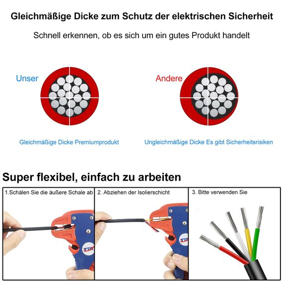 5 Meter 22AWG 5x0,3mm² Elektrischer Kabel, 5 Adriges Kabel 5V/12V/24V/300V Stromkabel Verzinntes Kupferkabel, Flexibel und Weich Niedrige Impedanz Hohe Temperaturbeständigkeit Verlängerungskabel