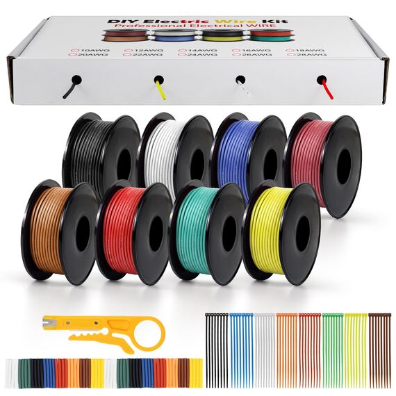 LightingWill 28 AWG 0,08mm² Silikon Elektrokabel Set in 8 Farben, 10 Meter pro Rolle Litzendraht Kabel, Flexibel Verzinntes Kupferkabel für DIY, KFZ, Heiminstallationen und Stromverkabelungen