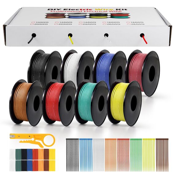 LightingWill 28 AWG 0,08mm² Silikon Elektrokabel Set in 8 Farben, 15 Meter pro Rolle Litzendraht Kabel, Flexibel Verzinntes Kupferkabel für DIY, KFZ, Heiminstallationen und Stromverkabelungen