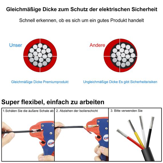 10 Meter 14AWG 4x2,0mm² Elektrischer Kabel, 4 Adriges Kabel 5V/12V/24V/300V Stromkabel Verzinntes Kupferkabel，Flexibel und Weich Niedrige Impedanz Hohe Temperaturbeständigkeit Verlängerungskabel