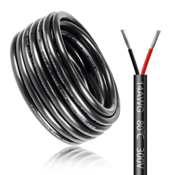 10 Meter 14AWG 2x2,0mm² Elektrischer Kabel, 2 Adriges Kabel 5V/12V/24V/300V Stromkabel Verzinntes Kupferkabel, Flexibel und Weich Niedrige Impedanz Hohe Temperaturbeständigkeit Verlängerungskabel