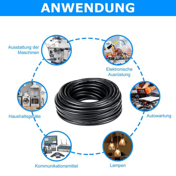 20 Meter 20AWG 5x0,5mm² Elektrischer Kabel, 5 Adriges Kabel 5V/12V/24V/300V Stromkabel Verzinntes Kupferkabel, Flexibel und Weich Niedrige Impedanz Hohe Temperaturbeständigkeit Verlängerungskabel