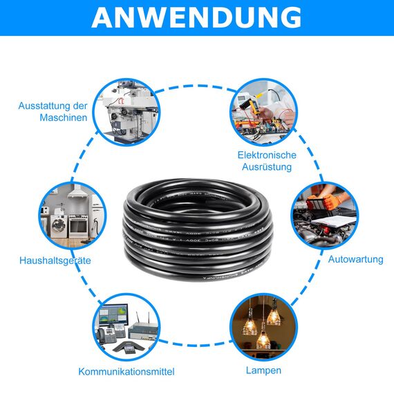 20 Meter 14AWG 3x2,0mm² Elektrischer Kabel, 3 Adriges Kabel 5V/12V/24V/300V Stromkabel Verzinntes Kupferkabel, Flexibel und Weich Niedrige Impedanz Hohe Temperaturbeständigkeit Verlängerungskabel