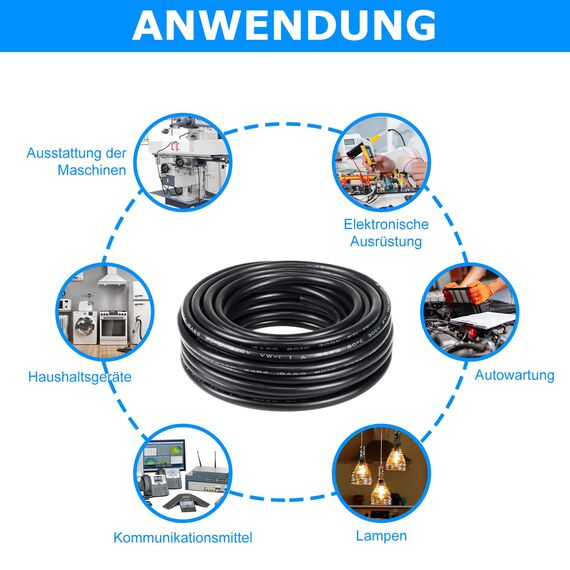 20 Meter 16AWG 5x1,5mm² Elektrischer Kabel, 5 Adriges Kabel 5V/12V/24V/300V Stromkabel Verzinntes Kupferkabel, Flexibel und Weich Niedrige Impedanz Hohe Temperaturbeständigkeit Verlängerungskabel