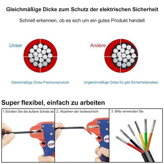 20 Meter 20AWG 6x0,5mm² Elektrischer Kabel, 6 Adriges Kabel 5V/12V/24V/300V Stromkabel Verzinntes Kupferkabel, Flexibel und Weich Niedrige Impedanz Hohe Temperaturbeständigkeit Verlängerungskabel