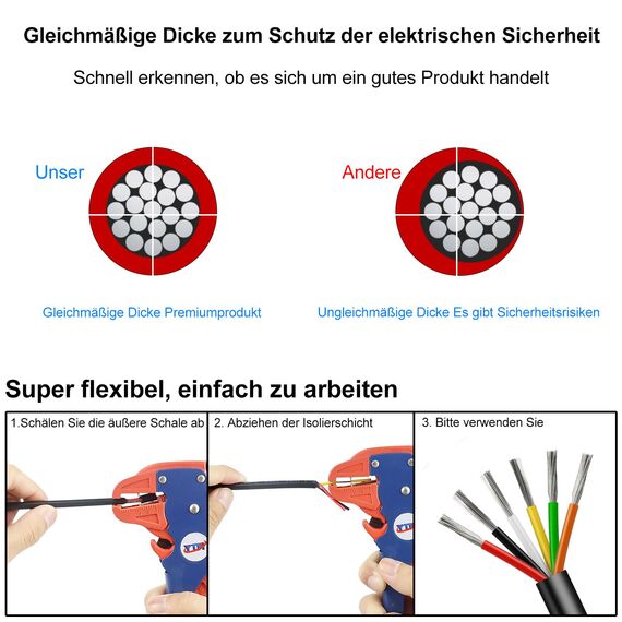 10 Meter 22AWG 6x0,3mm² Elektrischer Kabel, 6 Adriges Kabel 5V/12V/24V/300V Stromkabel Verzinntes Kupferkabel, Flexibel und Weich Niedrige Impedanz Hohe Temperaturbeständigkeit Verlängerungskabel