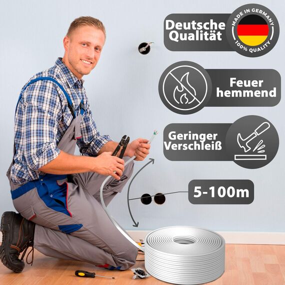 MAS Premium Feuchtraumkabel Stromkabel 5-200m Mantelleitung NYM-J 3x1, 5 2,5 4 6 10 oder 5x1,5 2,5 4 6 10 16 Elektrokabel für feste Verlegung (NYM-J 5x1,5 mm², 160m)