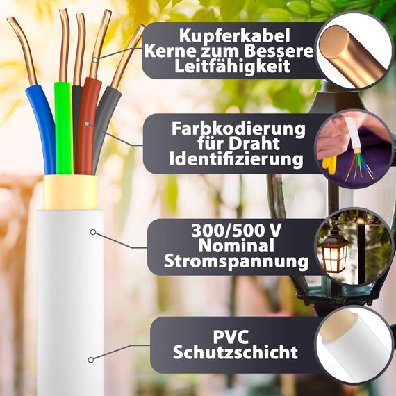 MAS Premium Feuchtraumkabel Stromkabel 5-200m Mantelleitung NYM-J 3x1, 5 2,5 4 6 10 oder 5x1,5 2,5 4 6 10 16 Elektrokabel für feste Verlegung (NYM-J 5x1,5 mm², 35m)