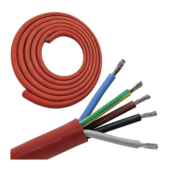 3 Meter (m) Silikonkabel 5x2,5 mm² | SiHF-J | Hitzebeständige und flexible Silikonleitung | Saunakabel | Optimal für Saunaöfen | -60°C bis +180°C | Wärmegeräte, Scheinwerfer, Heizkraftwerke etc.